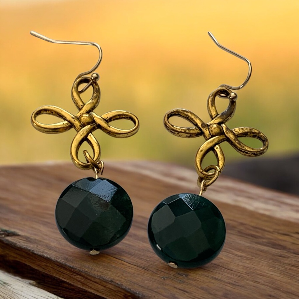 Bloodstone Celtic Upcycled Gold And Green Earrings